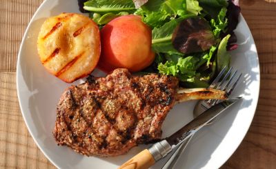 Pork Chops with Grilled Peaches Recipe | D'Artagnan