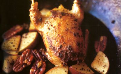 Roast Quail with Apples and Pecans