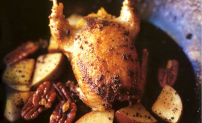 Roast Quail with Apples and Pecans 